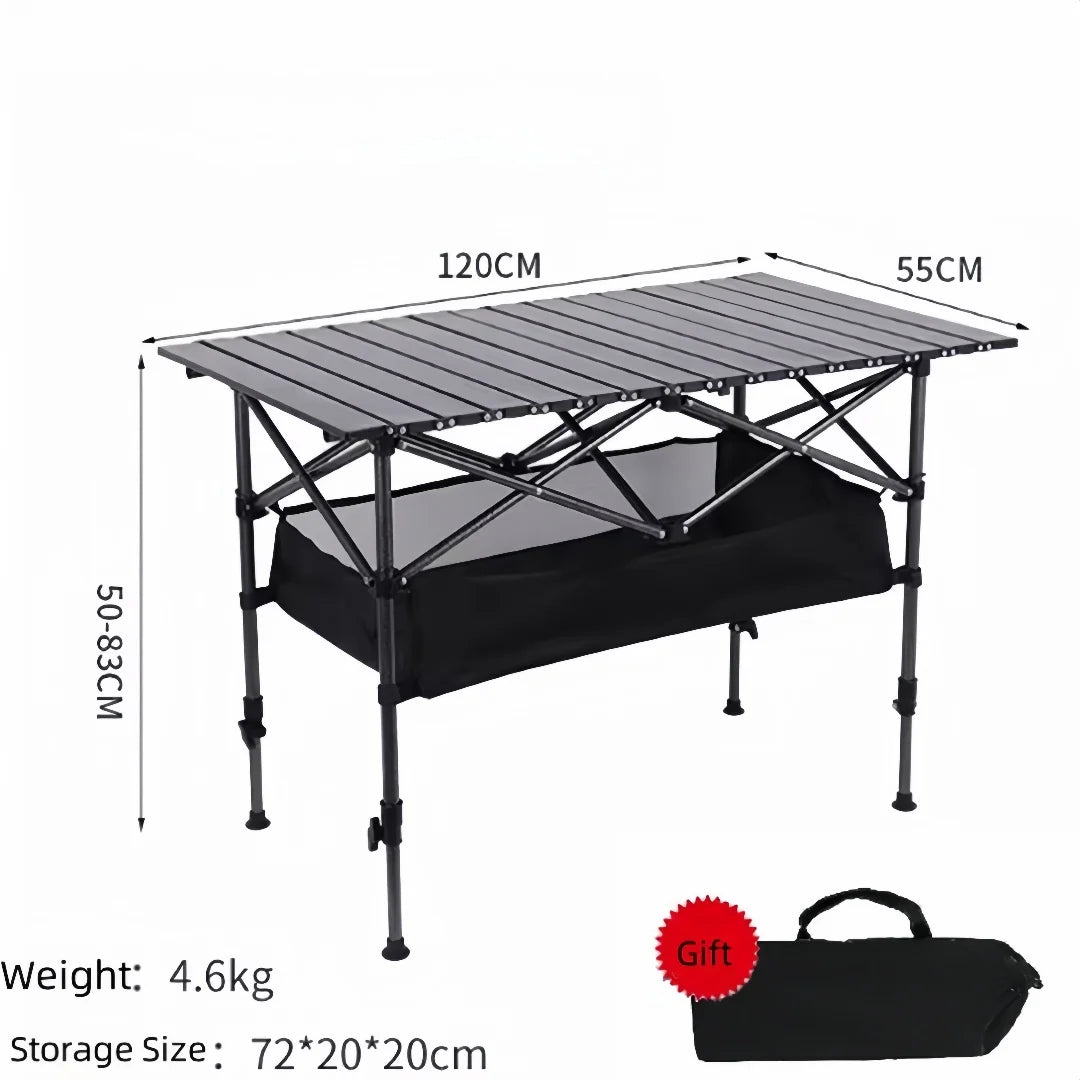 Height Adjustable Outdoor Folding Camping Table With Mesh Storage/Carrying Bag Portable Roll-up Table For Party Backyard BBQ