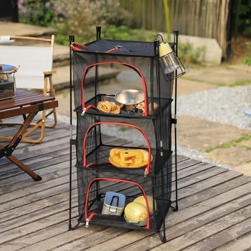 Outdoor Camping Tableware Storage Ventilated Net Bowl Basin Drying Net Foldable 4 Layers Storage Multifunctional Hanging Mesh