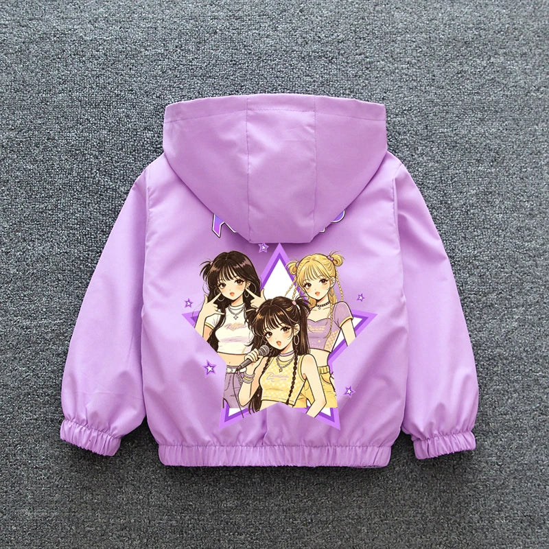 K-pop Idol Print Hooded Jacket for Girls 2026 New Spring Autumn Children Waterproof Windbreaker Coat Kids Daily Casual Outerwear