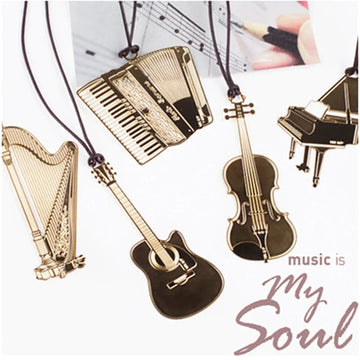 1Pcs Musical Violin Piano with Lanyard School Creative Student Book Marks Metal Bookmark