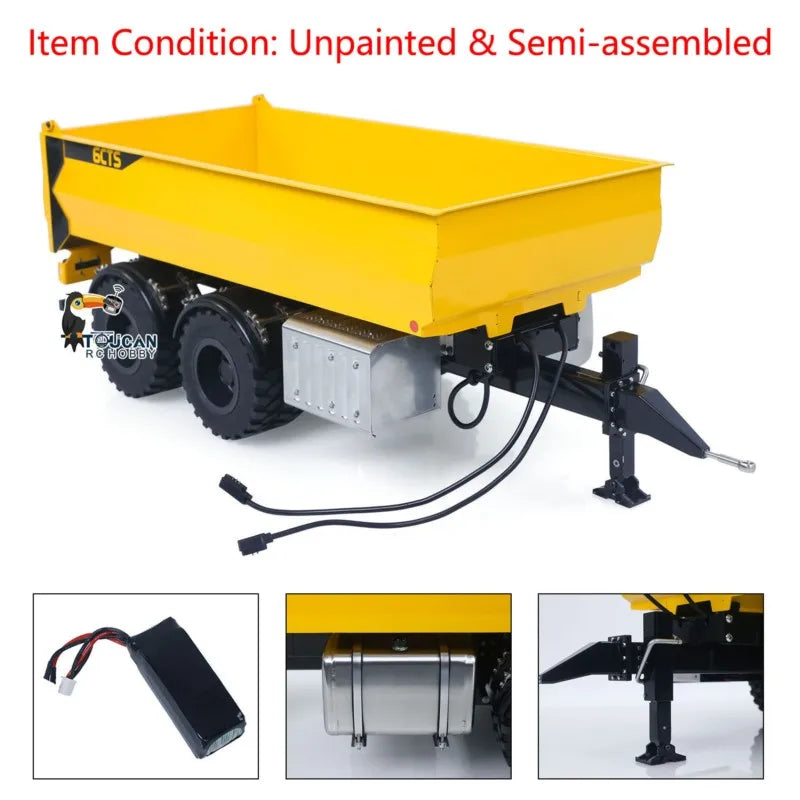 1:14 Metal 2Axles Hydraulic Dump Trailer KIT CUT Model for LR914 Radio Controlled Excavator Construction Vehicle RC Digger Model