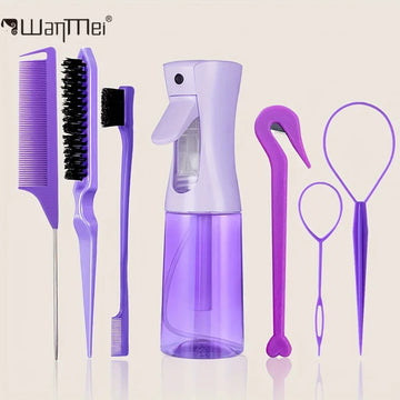 7pc/set Professional Hairdressing Kit Tool Includes Hair Brush Spray Bottle Rat Tail Comb Hair Braiding Loop Styling Accessories