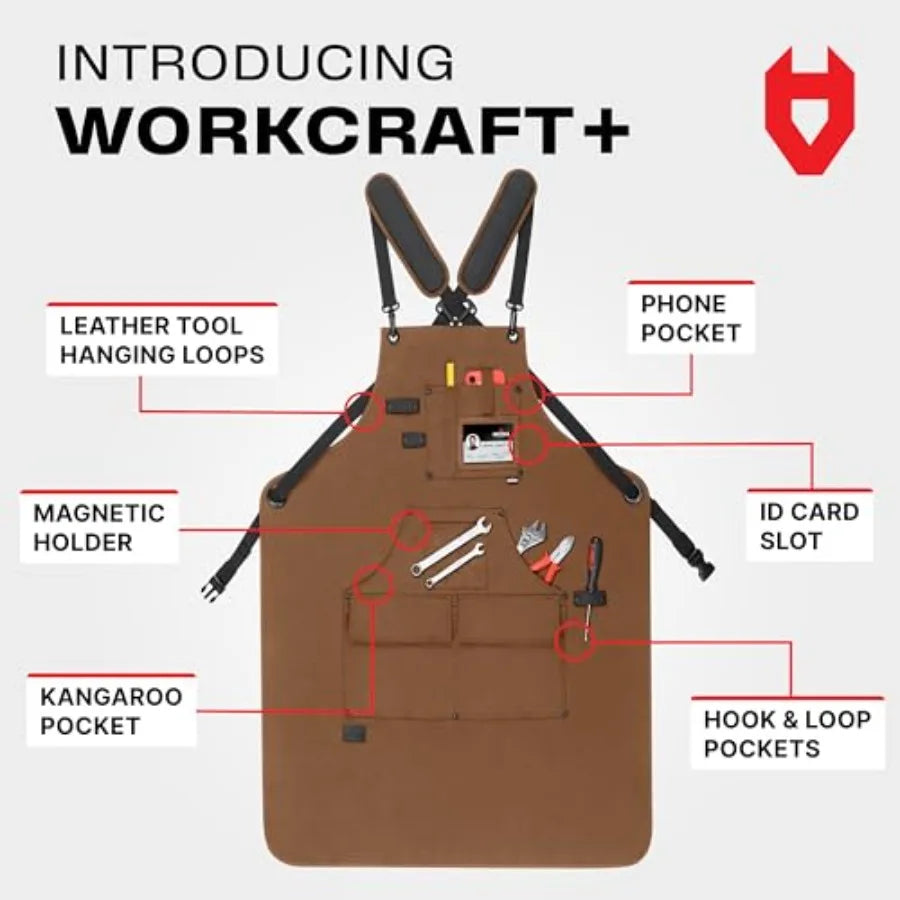 Woodworking Apron for Men — Reinforced Pockets with Metal Rivets, Magnetic Holder and Leather Tool Loops — Shop Aprons for Men