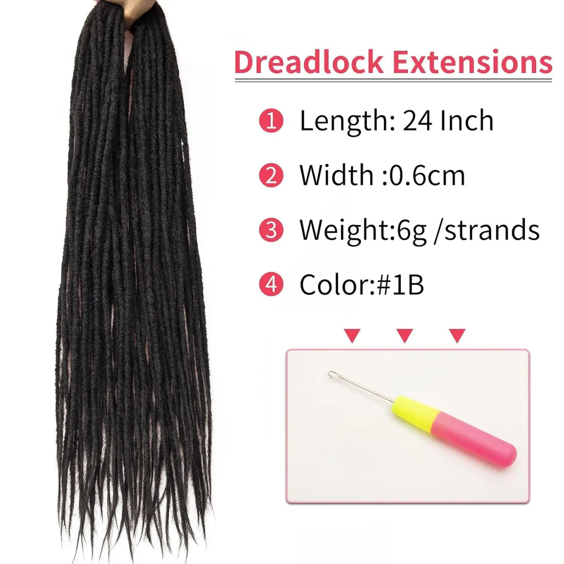 24" Dreadlocks Extensions  Crochet Hair for Women 10 Strands Handmade  crochet hair braids  0.6cm Hippie Double Ended Dreadlock
