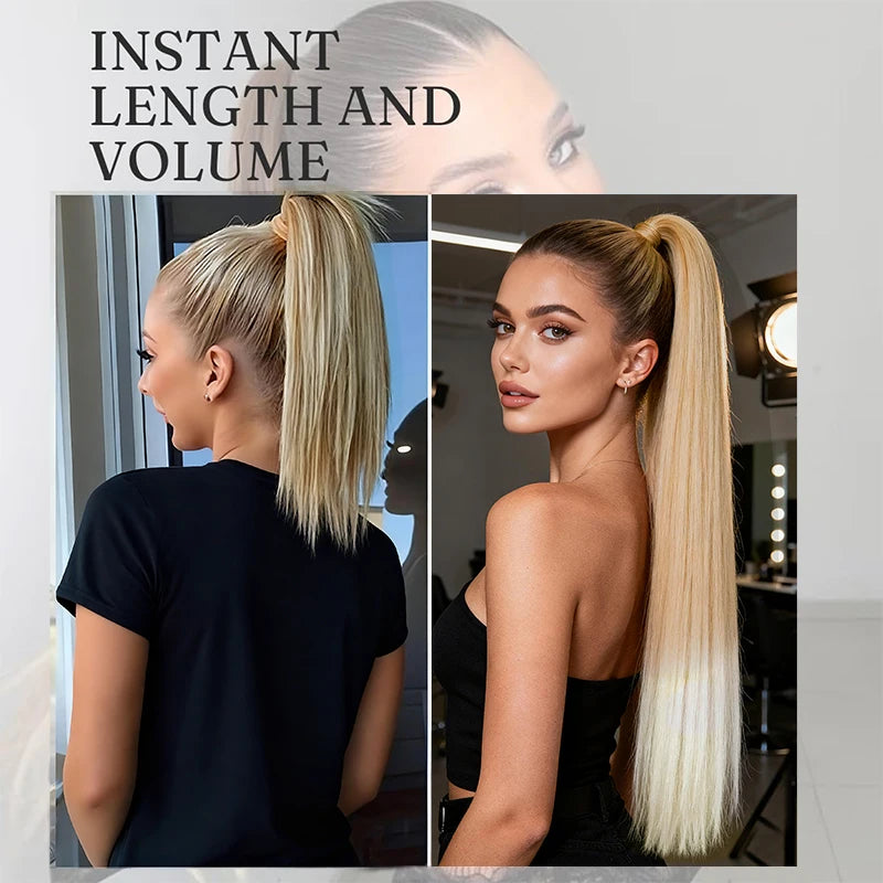 Women's Straight Ponytail Hair Extension Synthetic Long Straight Hair with Elastic Band,Adds Volume&Length,Perfect for Parties