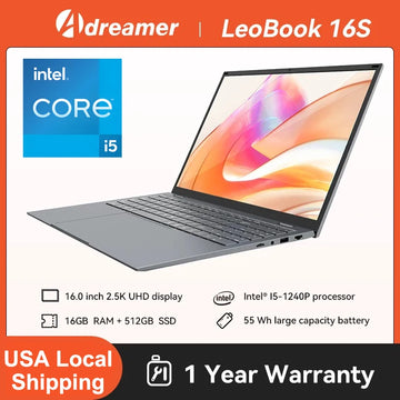 Adreamer 16" Laptop — Intel Core i5-1240P, 2.5K IPS, 16GB RAM, 1TB SSD, Windows 11