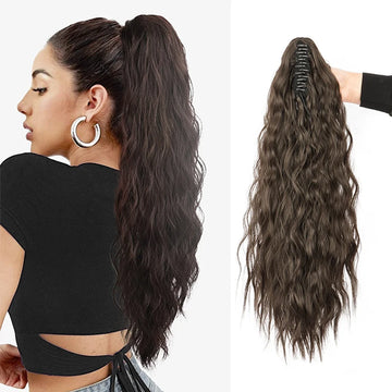 Women's Synthetic Wig with Clip-on Water Ripple And Corn Whisker Ponytail Hairpiece Easy to Wear