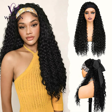 24 Inch Curly Headband Wig Long Curly Synthetic Headband Wigs for Women Glueless None  Deep Wave Wigs Wet and Wavy Headband