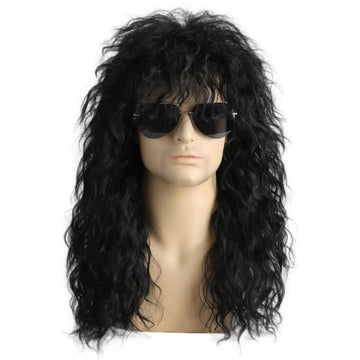 80s Wigs for Men Brown White Long Wavy Mullet Wigs for Women Heavy Metal Rocker Wig Halloween Costume Party Synthetic Wig
