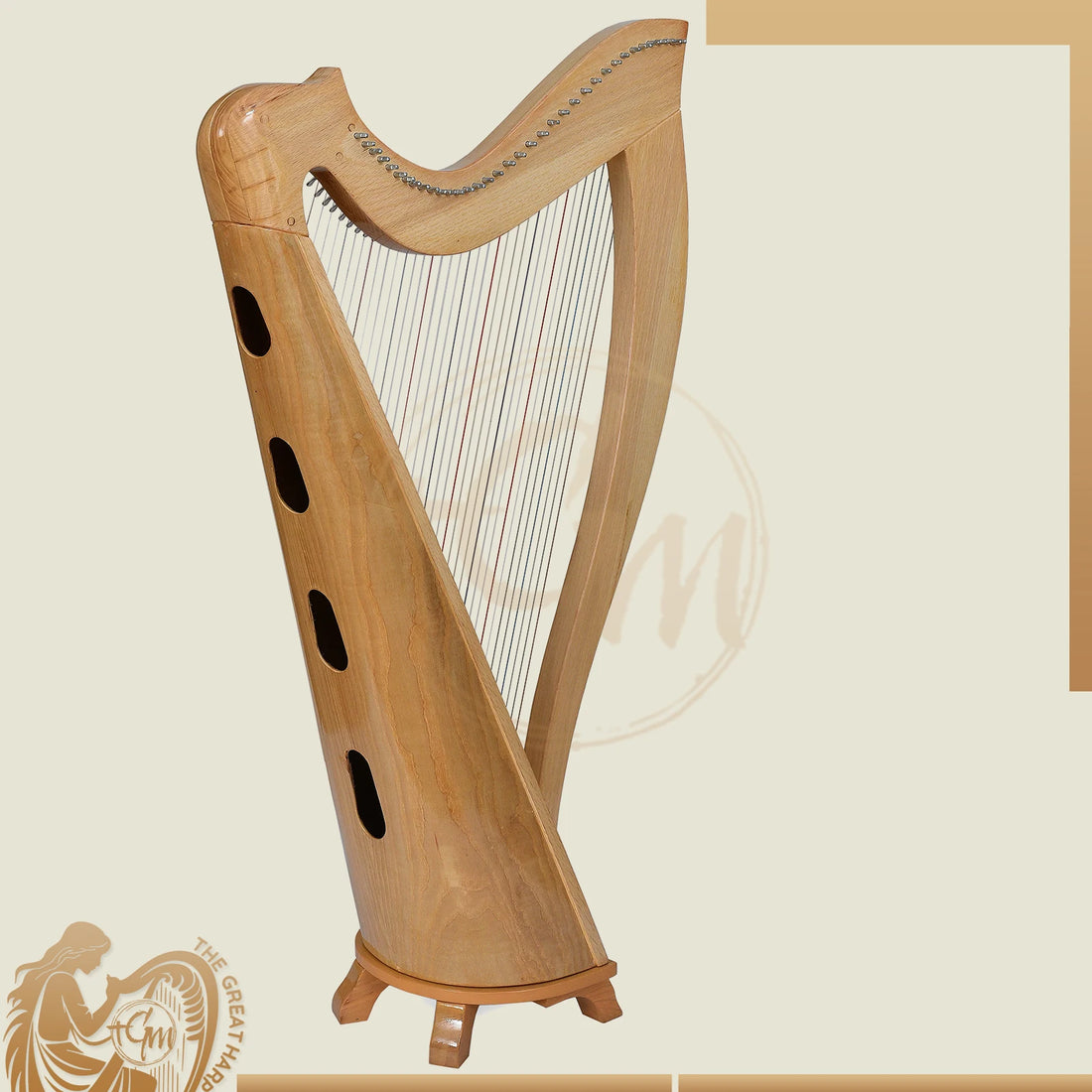 36 String Round Back Harp Wooden Lever Harp Traditional Music Performance Instrument