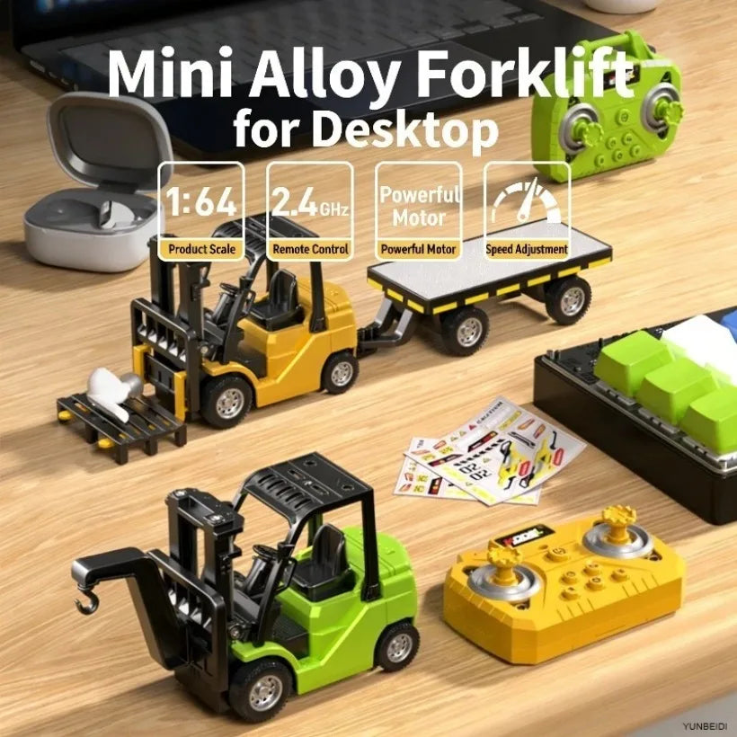 1:64 Remote Control Alloy Truck Excavator Forklift with Trailer 2.4G_Hz Desktop Mini Bluetooth RC Car Child's Toy Festival Gifts