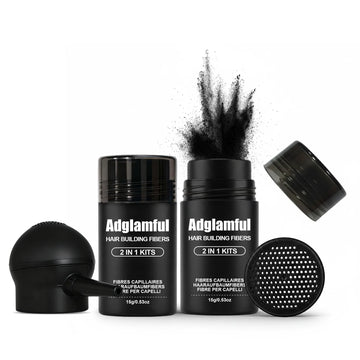 Adglamful Hair Fiber Kit: 2 Fiber Powders + Spray Bottle for Instant Thickening & Volume – Quick 30 Sec Styling