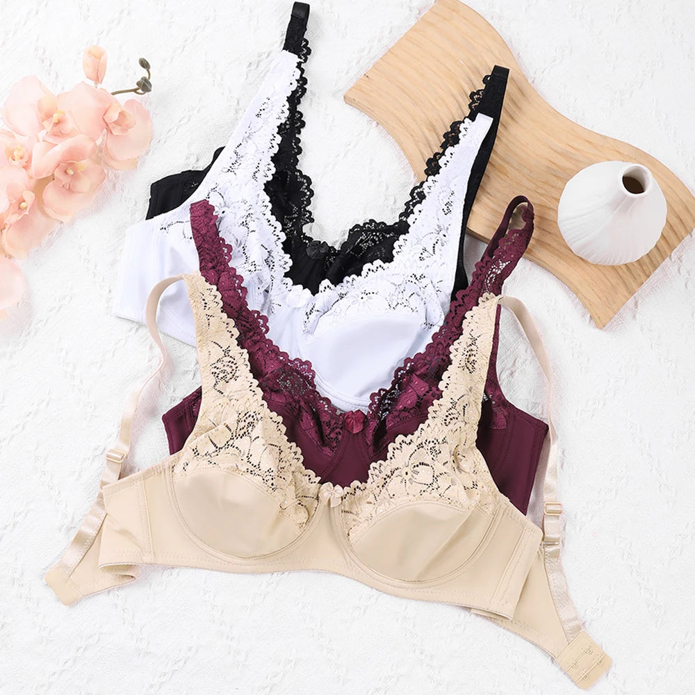 Women Lingerie Plus Size Bras Gorgeous Floral Lace Bra Unlined Underwire Sexy Brassiere Perspective Female Tops Underwear