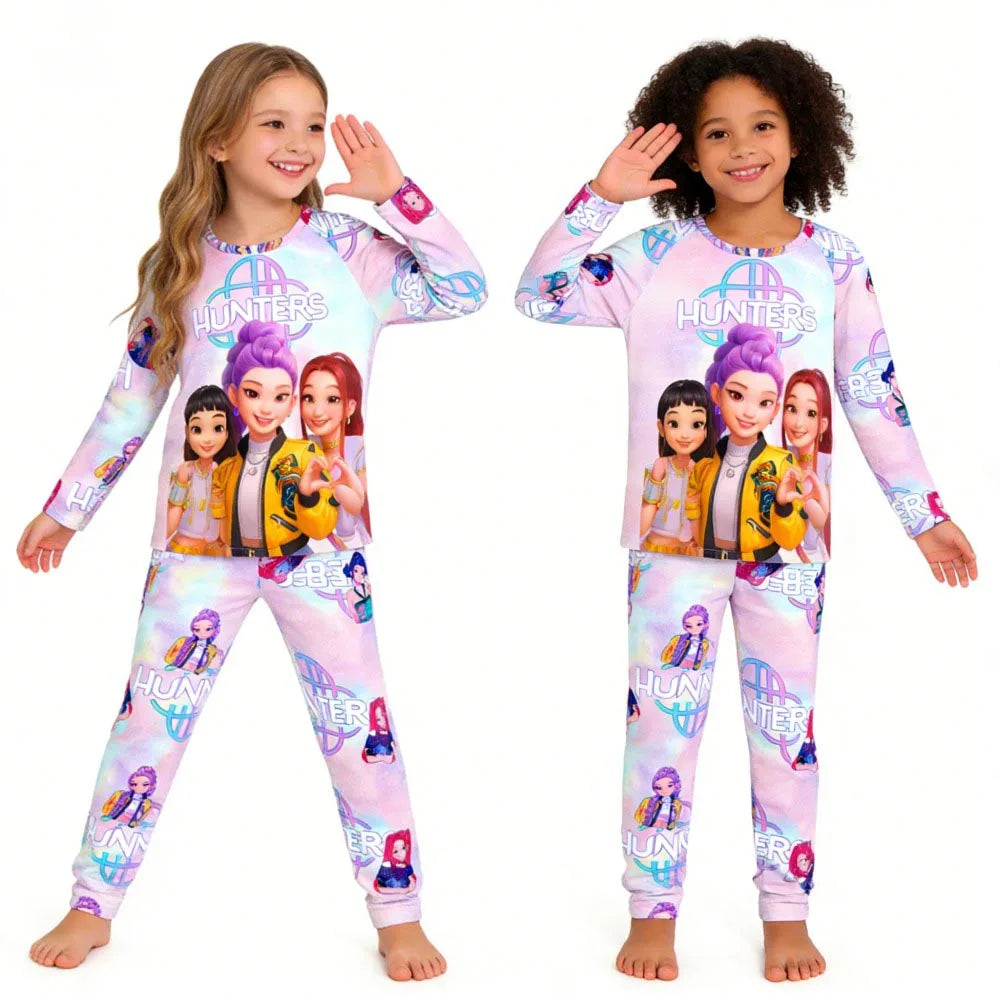 Kpop Children's Pajamas 2pcs Long Sleeve T-shirt + Pants Homewear Clothing Kids Cartoon Sleepwear Girls Pijamas Kids Sleepwear