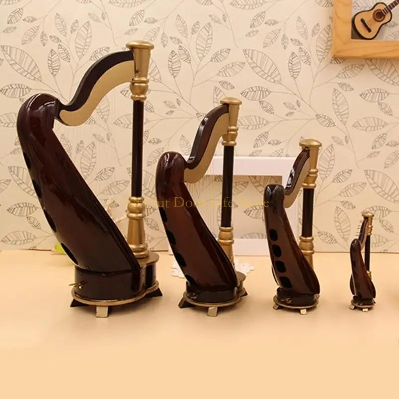 77UF Wooden Miniature Harp Model with Black Gift Case Musical Instrument Model Musical Gifts Ornaments Decorations