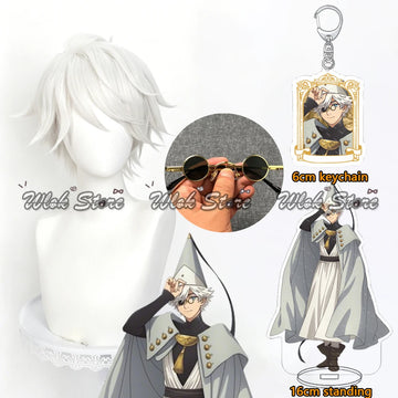 Anime Witch Hat Atelier Wizard Qifrey Cosplay Wig Silver White Short Hair For Men Women Halloween Party Carnival Role Play Props