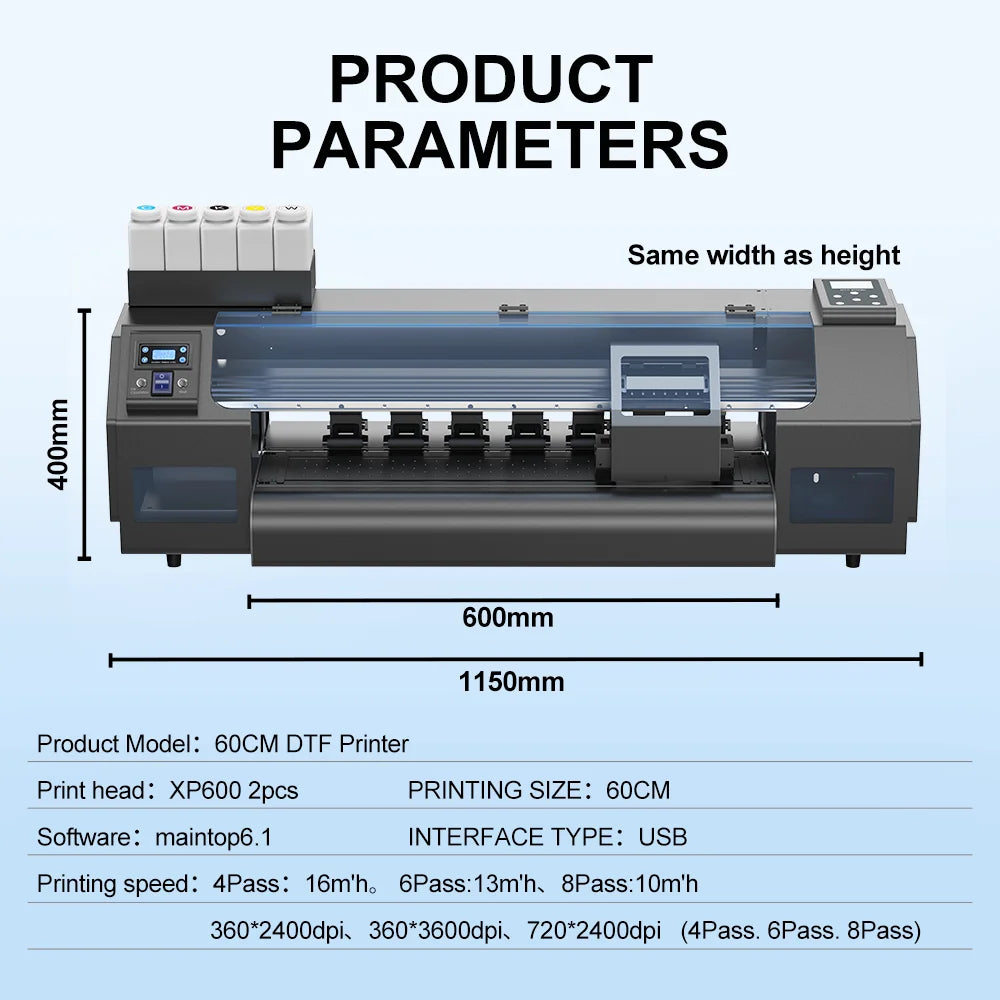 A1 DTF Printer 60CM-C For Dual EPSON XP600 Printhead High Precision 720*2160dpi Industrial DTF Printer for T-Shirt Printing