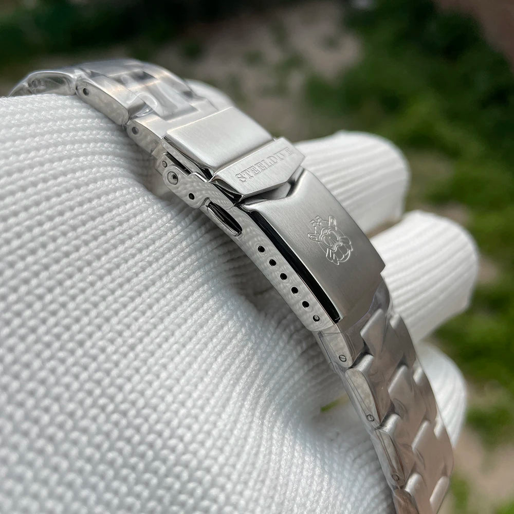 STEELDIVE Brand 20MM Stainless Steel Replacment Bracelet Signed Buckle Folding Clasp with Safety for Dive Watches