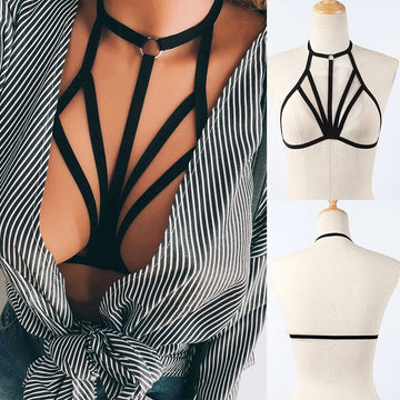 Women's Sexy Lingerie Women Goth   Sexy Elastic   000000 Harness Bandage Bustier     Hollow Cage Bra Tops Bralette