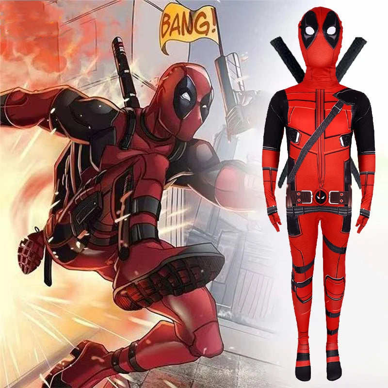 New Movie Character Role Play Costume Superhero Deadpool Costume Mask Sword Bag Suits Halloween Party Cosplay Jumpsuit 3D Style