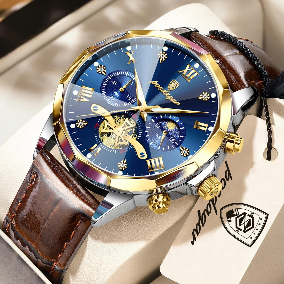 POEDAGAR Luxury Classic Men Clock Waterproof Luminous Chronograph Fashion Man Watch Leather Quartz Casual Business Men's Watches