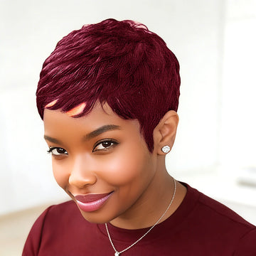 Short Curly Human Hair Wig 99J Natural Color Full Machine Made Wigs for Women Daily Use