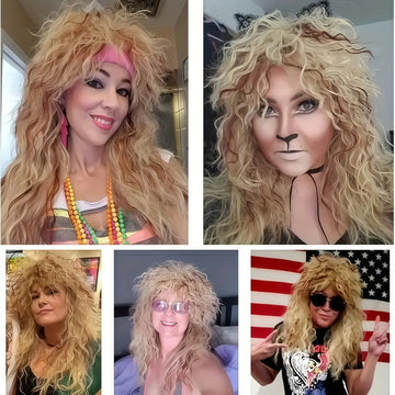 80s rock-style wig for women with long, golden, red-brown-toned waves daily wear, birthdays ,heat-resistant fiber synthetic wig