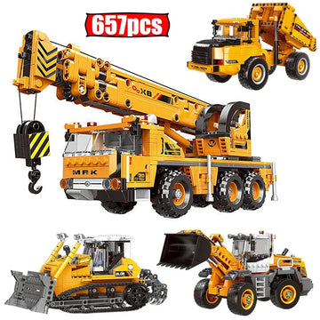 MOC Engineering Vehicle Building Blocks Set — Wheel Loader, Excavator & Crane, LEGO-Compatible
