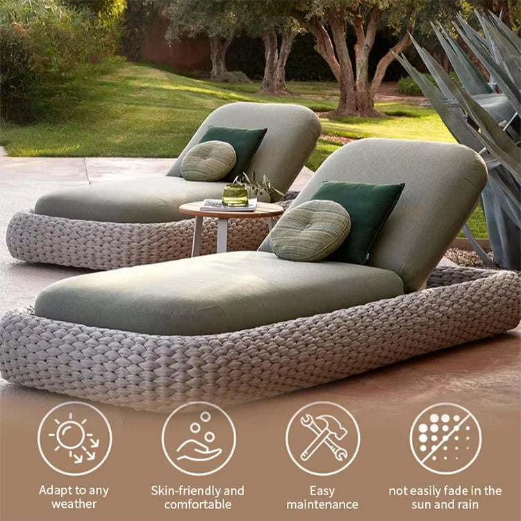 Aluminum frame luxury lounger outdoor rope beach furniture pool sun lounger pool
