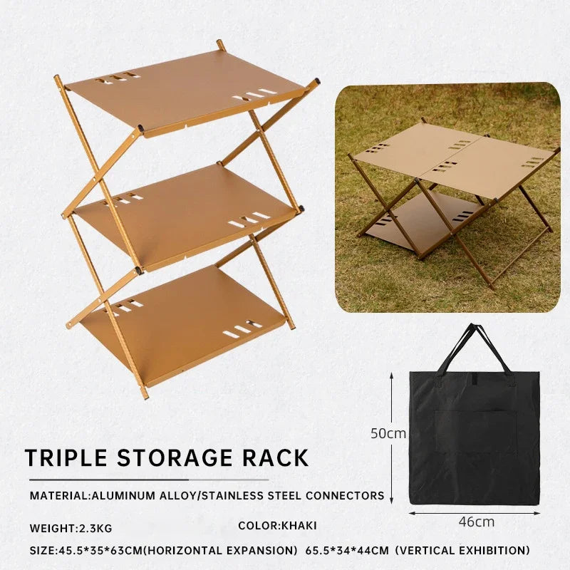 Floor Type Camping Storage Shelf, Outdoor Lightweight Aluminum Alloy Cooking Shelf, Flexible Splicing and Disassembly Shelf
