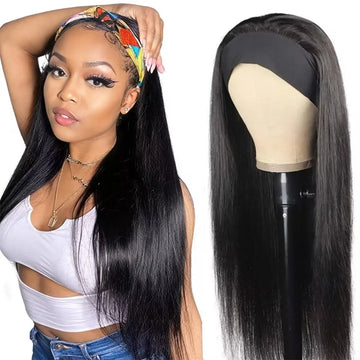 Headband Human Hair Wigs Straight Headband Wigs Human Hair For Black Women Glueless Half Wigs Wear and Go Machine Made