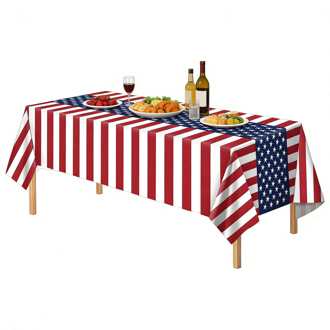 2Pcs July 4th Veterans Table Cloth 54x108Inch Patriotic Flag Themed Tablecloth Party Backdrop Decorations for Event Accessories
