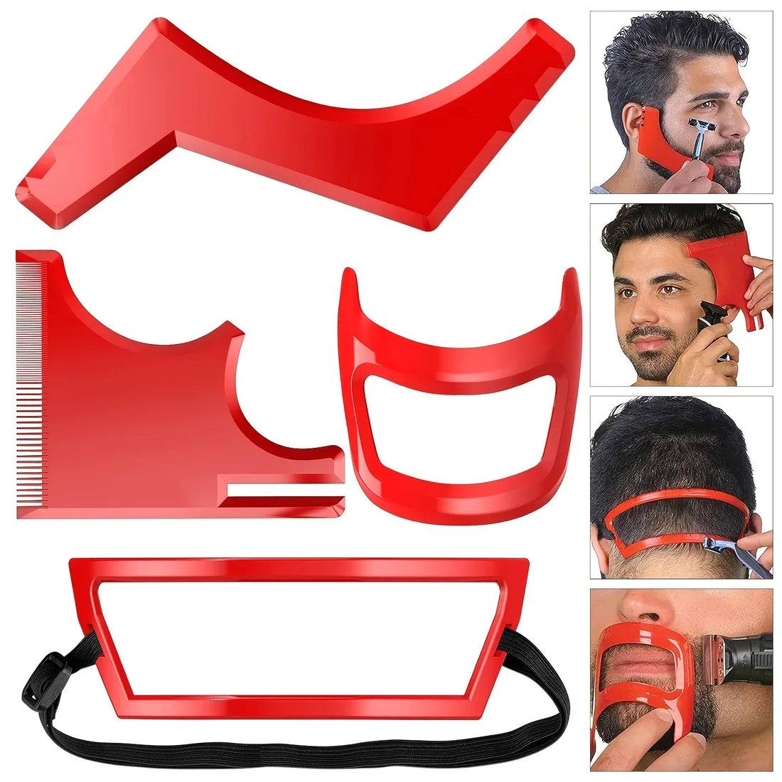 4Pcs Beard Shaping Styling Tool Kit Beard Grooming Guide Set Hairline Unscented Plastic Bristle Comb Beard Shaping Hair Styling