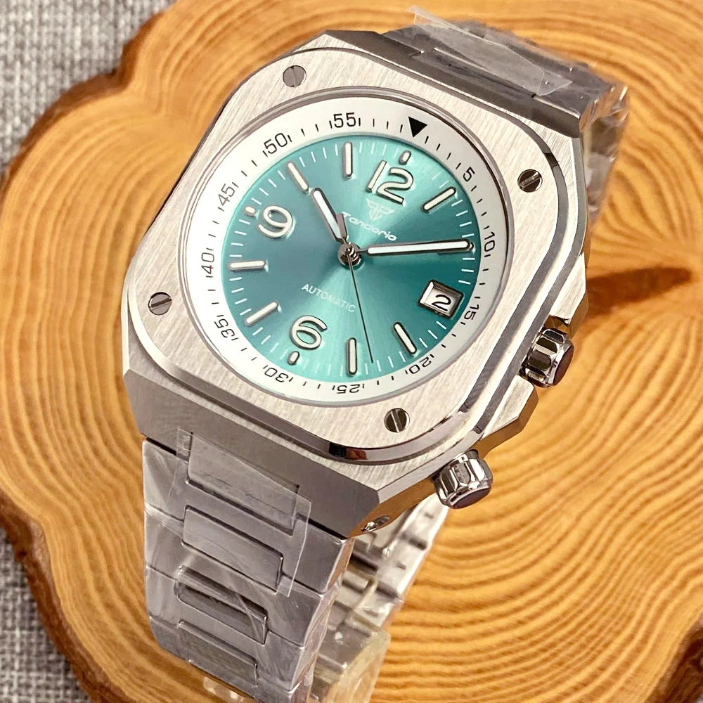 AR Sapphire Glass 42mm Square Steel Mechanical Men Watch S NH35AA Movt 150m Waterproof Elegance Dive Watches Black/Ice Blue Dial