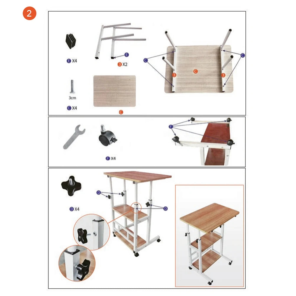 Height Adjustable Mobile Laptop Standing Desk — Multi-Layer Storage, Swivel Wheels, Bedside Table
