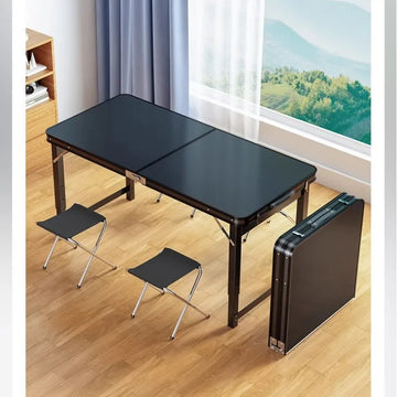 Outdoor Folding Picnic Table 3-Level Adjustable Height Camping Table Portable Aluminum Frame MDF Table for Picnic BBQ Garden