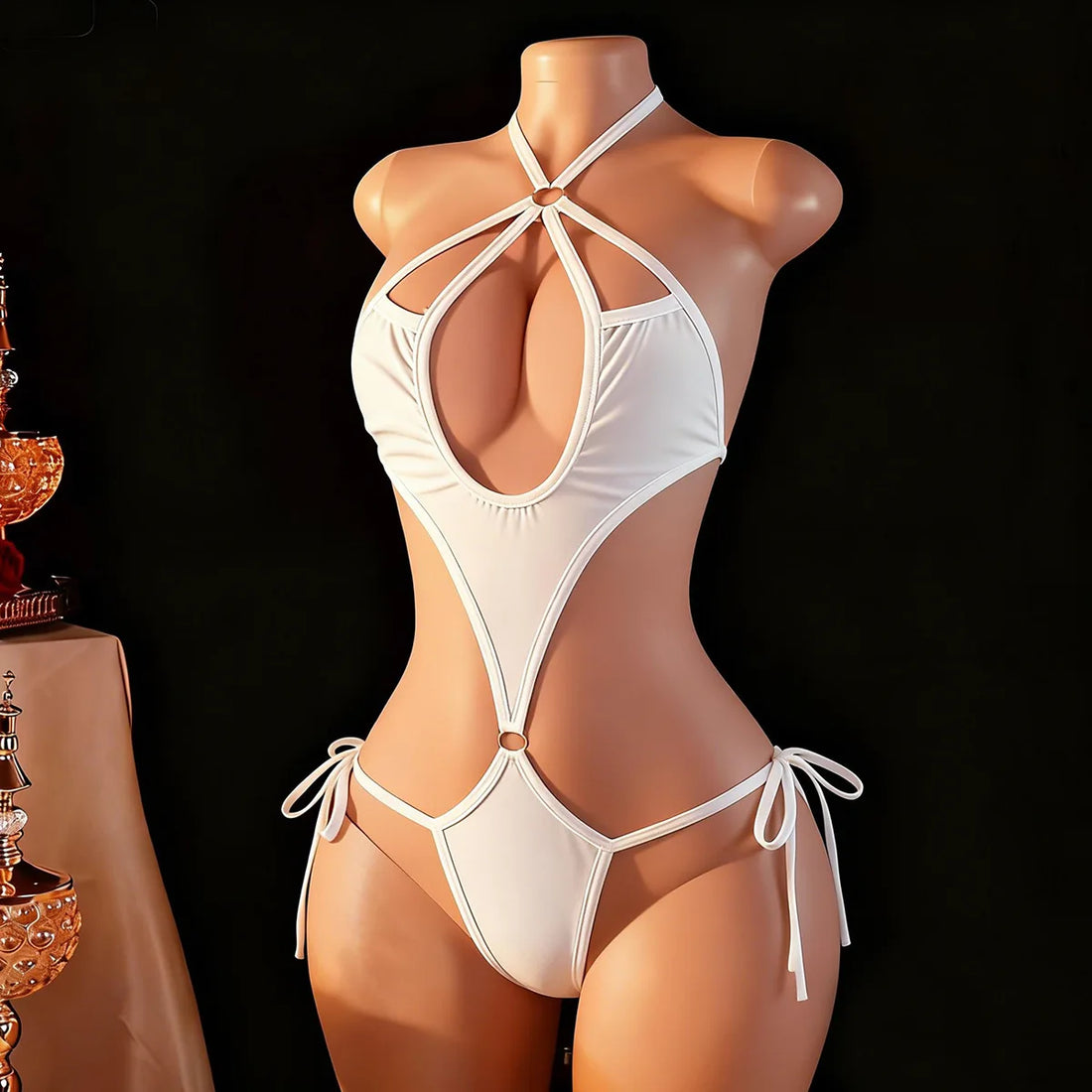 Womens Sexy See Through Lingerie Halter Bodysuit Thong Leotard Sheer Bikini Hollow Jumpsuit Backless Swimsuit Erotic Underwear