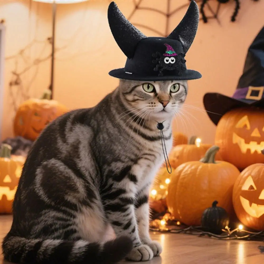Pet Accessories Cartoon Halloween Pet Horns Hat Adjustable Felt Cat Cosplay Hat Funny Cute Halloween Pet Hat Cosplay Party