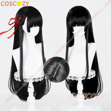 Game WuWa Wuthering Wave Chisa Cosplay Wig Halloween Anime Party Women Roleplay Long Black Straight Wigs