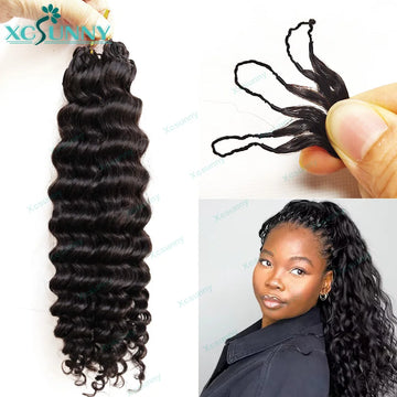 Crochet Curly Human Hair Extensions Invisiable Knot Knotless Crochet Human Hair Pre Separated With String For Black Women