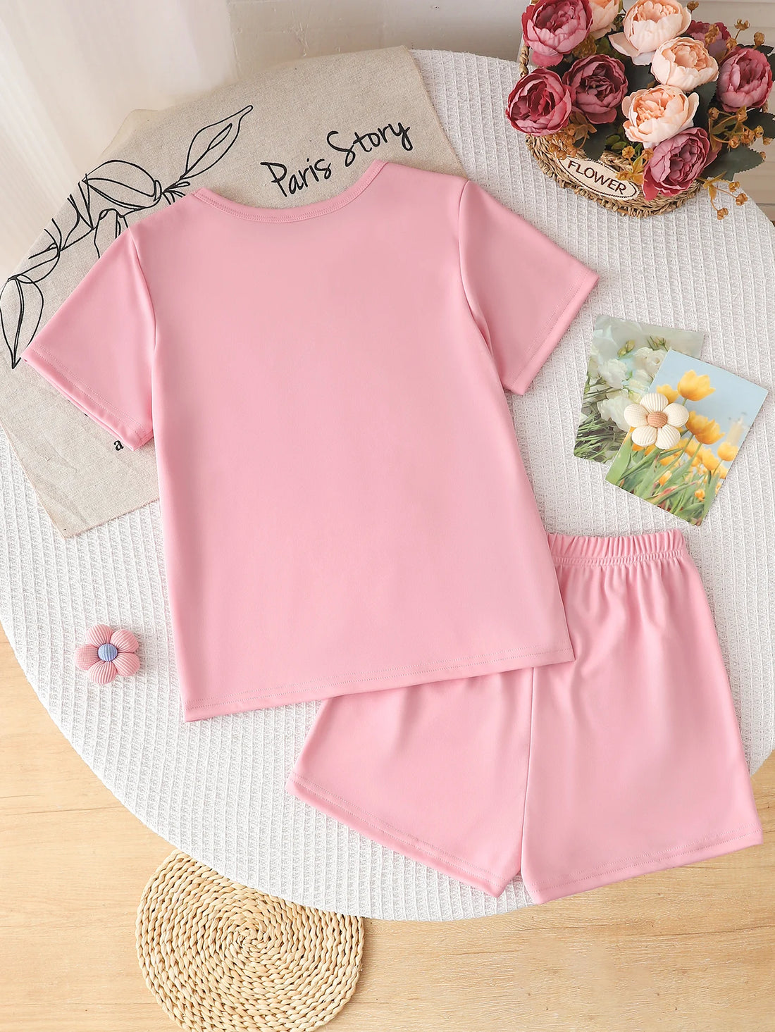 Trendy Girls 2Pcs K-POP Idol Graphic Print Tee & Shorts Set K-POP Fan Summer Streetwear Outfit