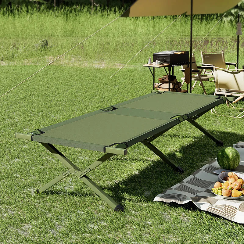 Outdoor single portable aluminum alloy folding bed, camping disaster relief simple camp bed