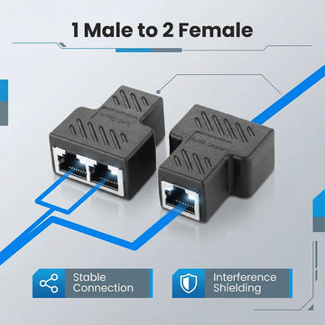 RJ45 1-to-2 Ethernet Splitter Adapter — 1000Mbps, Cat5e/Cat6, LAN Connector & Cable Extender