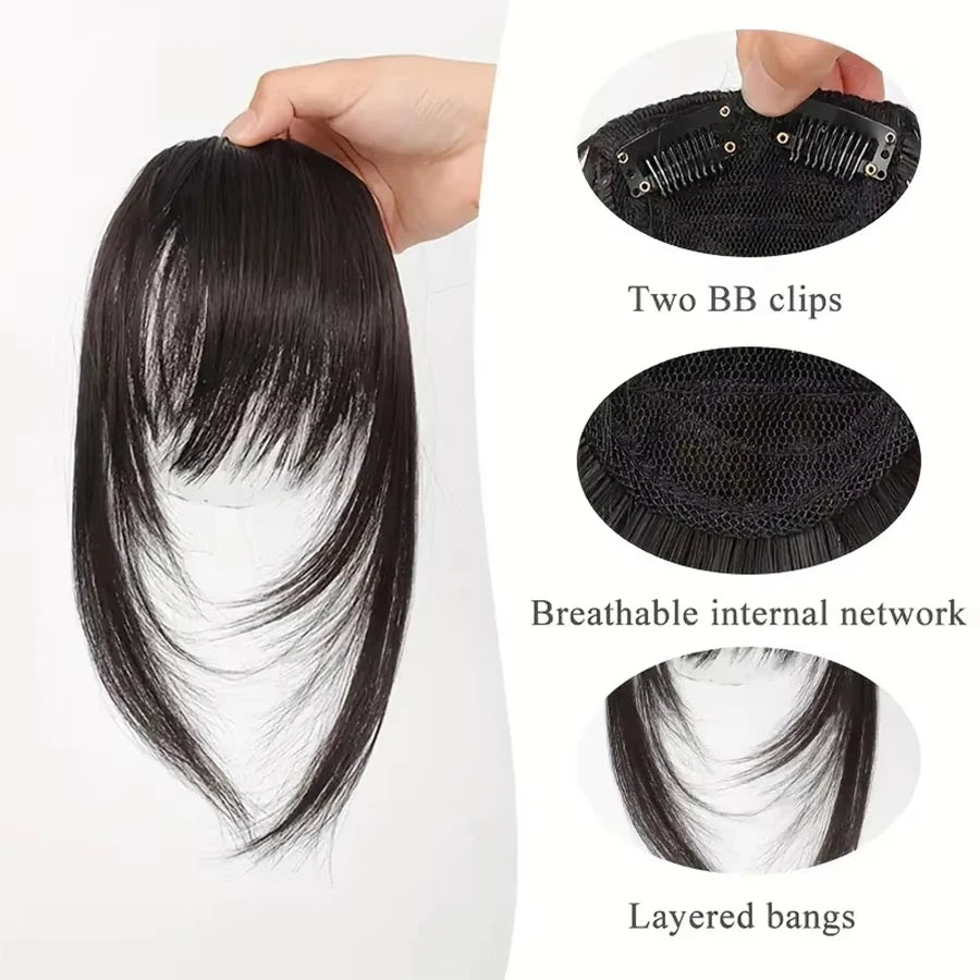 Women's Straight Synthetic Hair Extensions with Layered Bangs Side-Swept Bangs Natural-Looking Hairpiece for Versatile Styling