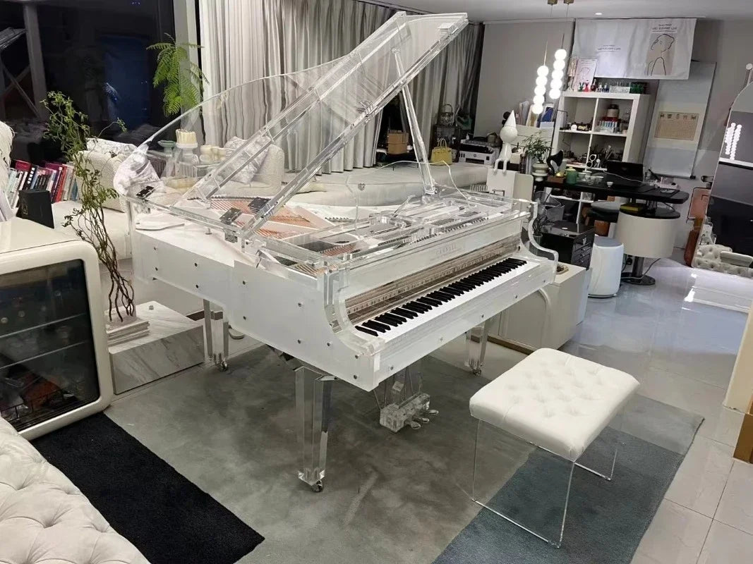 OEM ODM Grand Big Piano Latest Triangular Crystal Transparent Stage Home Professional Keyboard Playing Musical Instruments