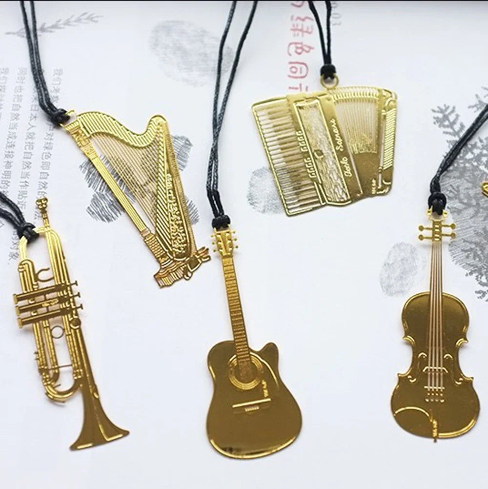 1Pcs Musical Violin Piano with Lanyard School Creative Student Book Marks Metal Bookmark