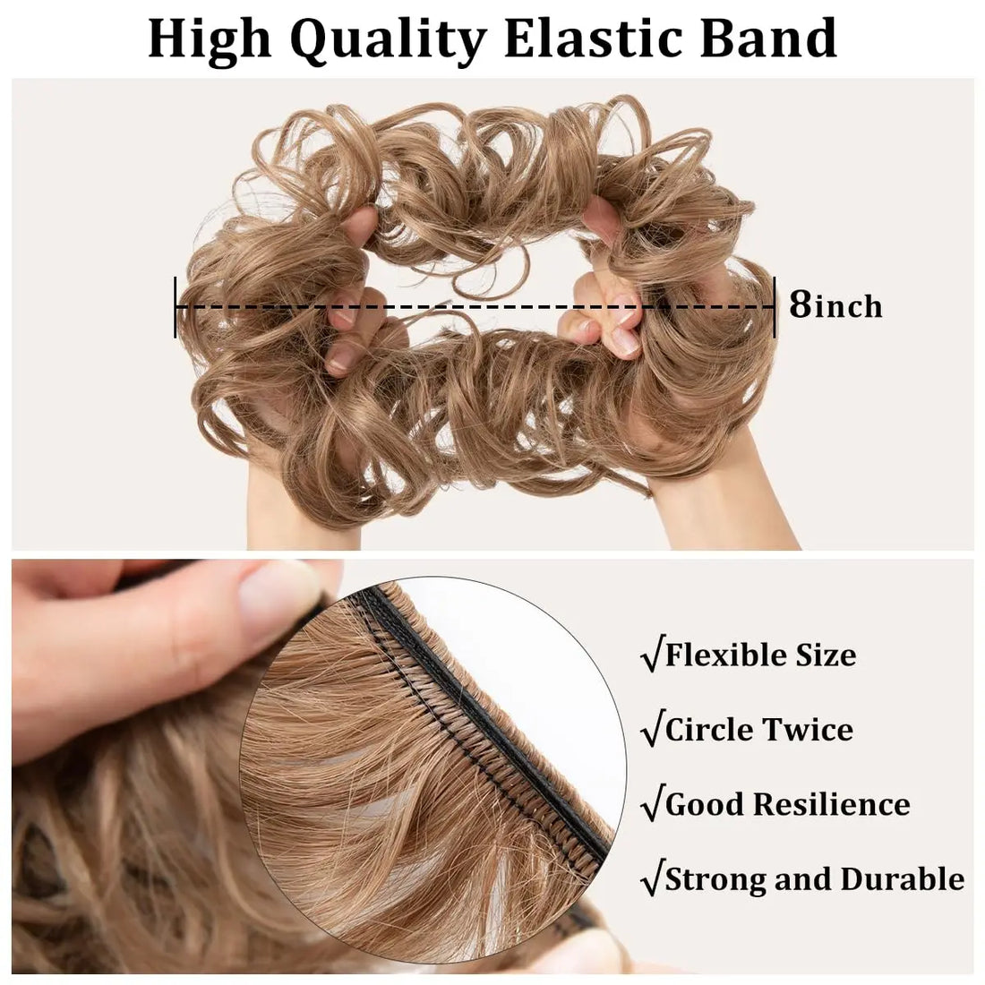 8 inches Human Hair Large Messy Bun Hair 25g Piece Wavy Curly Scrunchies Hair Extensions Thick Updo Hairpieces for Women