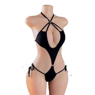 Womens Sexy See Through Lingerie Halter Bodysuit Thong Leotard Sheer Bikini Hollow Jumpsuit Backless Swimsuit Erotic Underwear