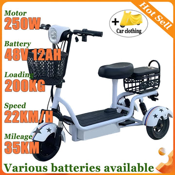 Removable Battery Elderly Leisure Bicycle Small Folding Adult Electric Tricycle with Basket 3 Seats Commuting Electric Scooter