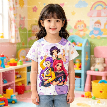 Cartoon Kpop Design Pattern Printed Summer Children's Minimalist Casual Fashion Clothing Short Sleeve Pullover Loose T-shirts